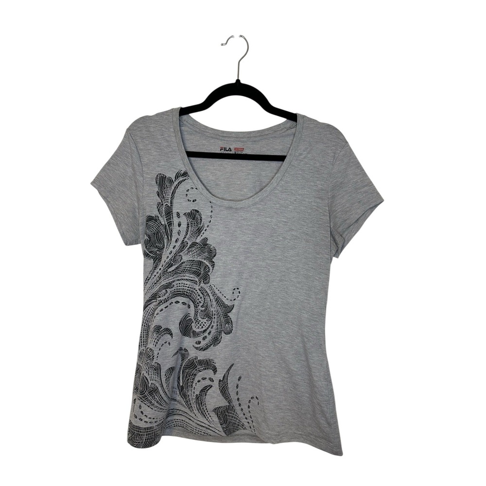 FILA‎ Size M Womens Gray Scoop Neck Stretch Short Sleeve Athletic T-Shirt 301